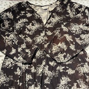 Womens XL Universal Thread Brown, loose 3/4 sleeve corduroy dress w/ flowers
